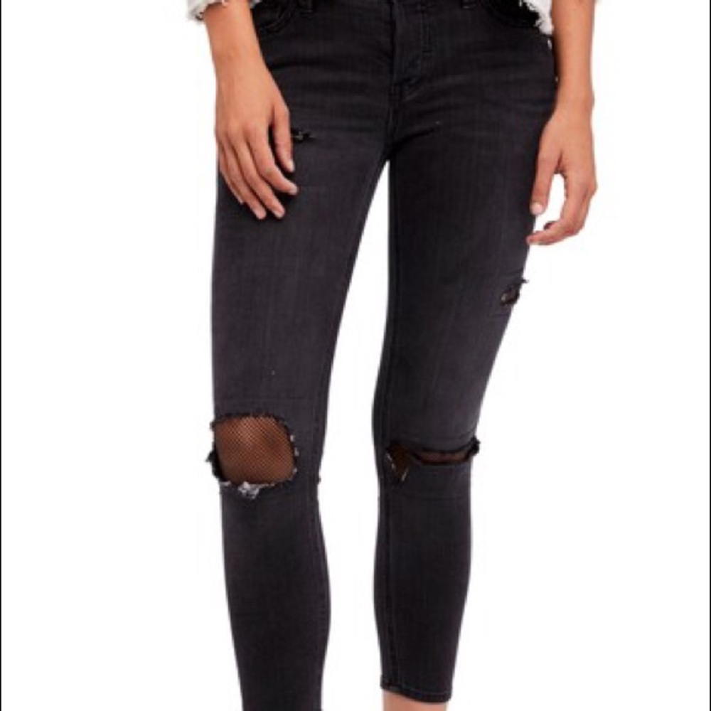 NWT Free People Fishnet Crop Skinny Jeans - Picture 3 of 8